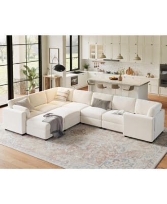 L-Shaped Modular Sectional Sofa, Oversized 9 Seat Couch with 2 Storage Ottoman, 2 Pillows, Modern Deep Seat Comfy Couch