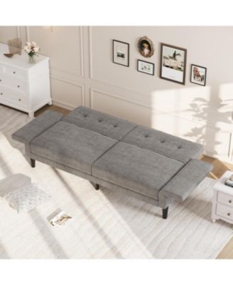 89" Futon Sofa Bed, Modern Sleeper Couch with Adjustable Backrest & Armrest, Convertible Couch Bed with Deep Seat for Living Room Bedroom