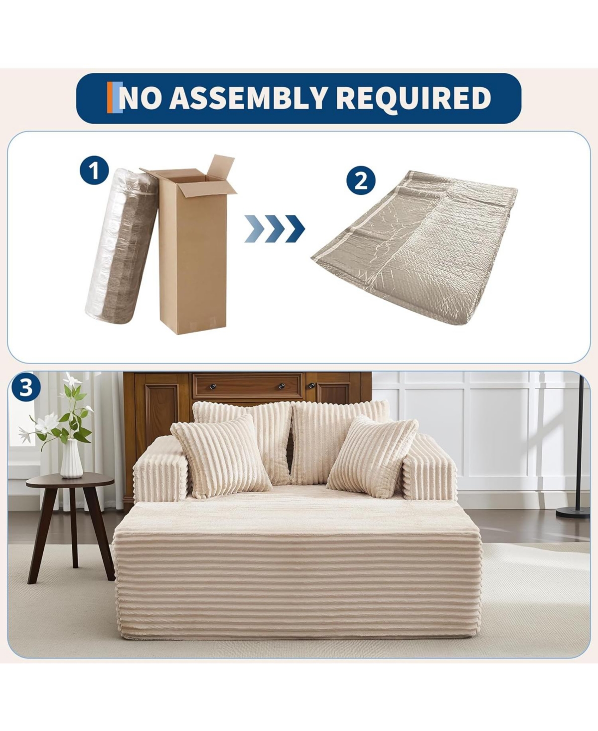 gaomon Oversized Chaise Lounge Chair 54 61" Indoor Corduroy Cloud Boneless Single Couch Sofa with 4 Pillows Armrests & Deep Seat No Assembly