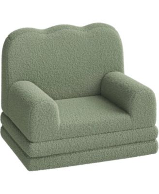 Kids Couch, 2-in-1 Comfy Toddler Couch Fold Out, Convertible Sofa to Lounger Foam Kids Chair with Soft Sherpa