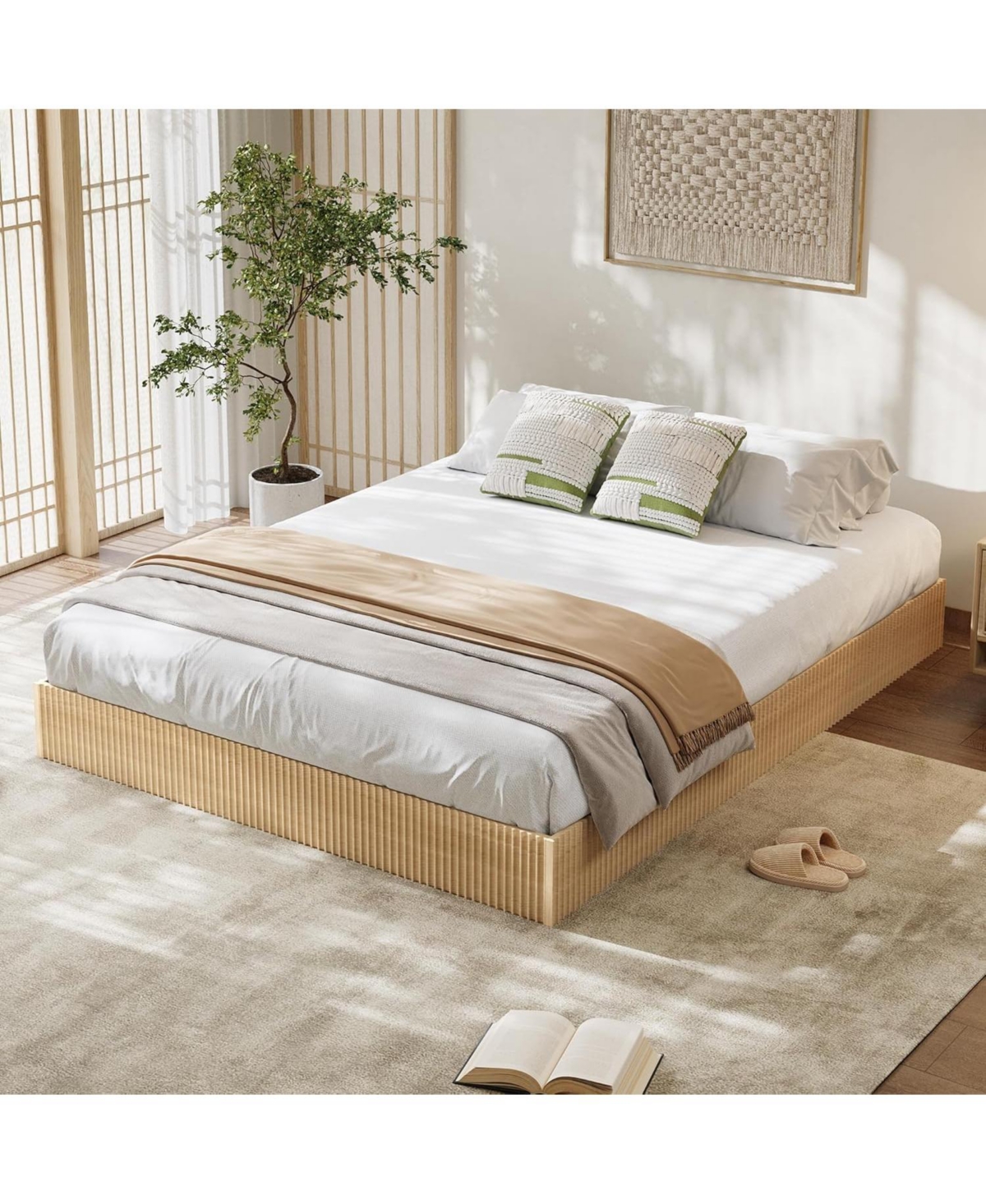 gaomon Full Bed Frame, Wood Platform Bed with Fluted Design, Low Profile BedFrame, Minimalist Bed Base with Noise-Free