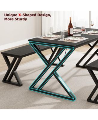 3-Piece Dining Table Set for 4 Dining Table Set with Bench Wood Kitchen Table Set with Metal Frame Dining Room Dinette Sets.