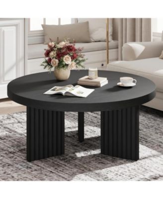 335" Round Coffee Table, Circle Center Table with Fluted Legs & 13" Thick Top, Accent Cocktail Tables for Living Room, Bedroom, Easy Assembly