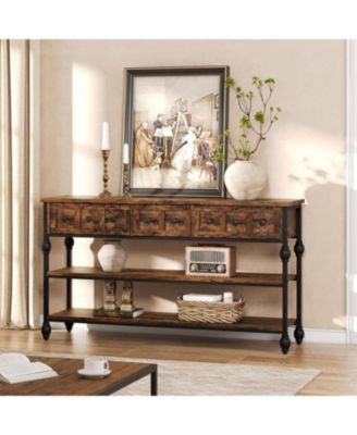 52" Console Table, Entryway Table with 3 Storage Drawers, 3 Tier Industrial Metal Sofa Table, Behind CouchTable, Hallway Table for Entry