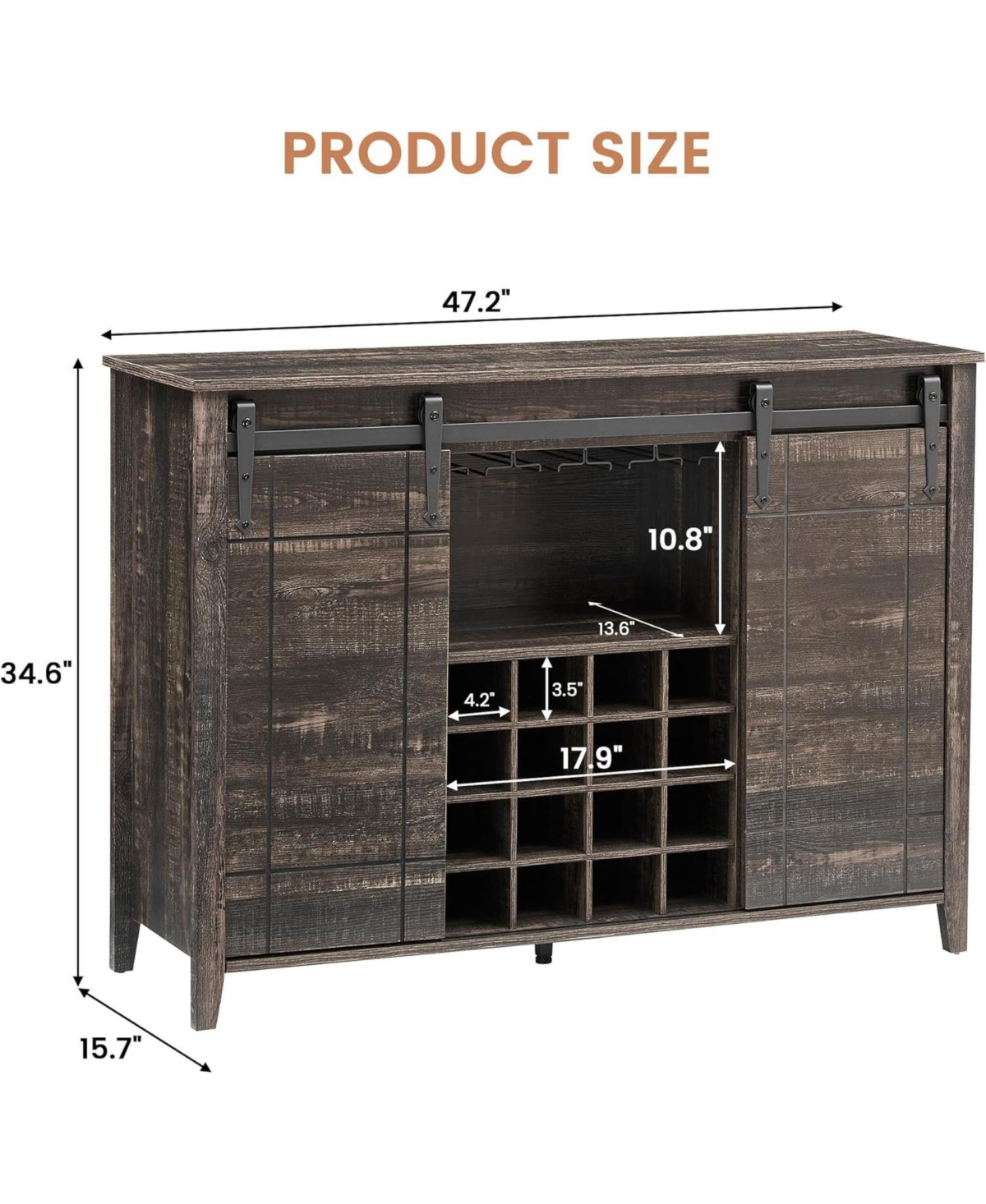 gaomon 47 Inch Wine Bar Cabinet with Sliding Barn Door Buffet Sideboard Cabinet with 16 Bottle Wine Rack