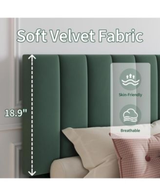 Queen Velvet Upholstered Platform Bed Frame with Vertical Channel Tufted Headboard,Adjustable Height Fits 8–12" Mattress,Noise-Free