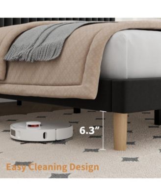 Queen Size Velvet Platform Bed Frame with Vertical Channel Tufted Adjustable Headboard, Sturdy Wooden Slats, No Box Spring Needed