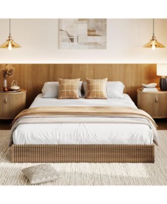 Wood Platform Bed Frame, Modern Fluted Design, Low Profile, Sturdy Support, No Box Spring Needed