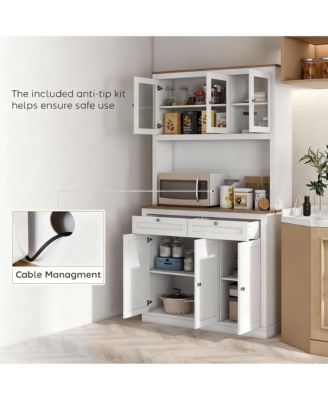 71" Kitchen Cabinet with Microwave Stand, 8 Compartments, 2 Drawers, Adjustable Shelves, Modern Design