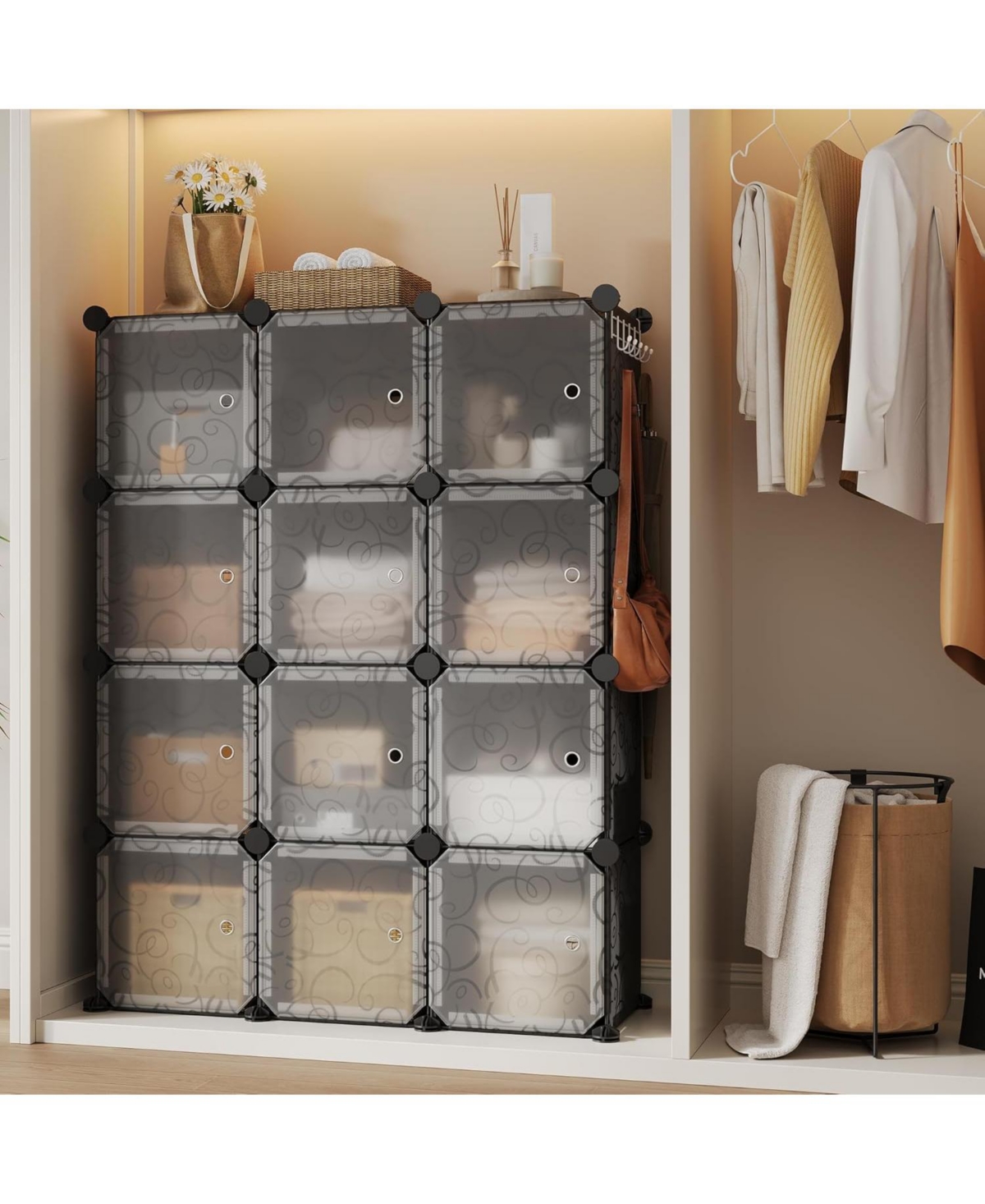 gaomon Space-Saving Modular Shoe Storage Cabinet – 12-Cube Stackable Organizer with Doors