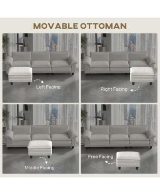 Sectional Sofa, L Shaped Couch with Deep Seat, Ottoman,