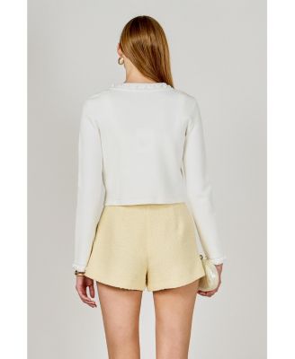 Women's Flower and Pearl Trim Knit Cardigan