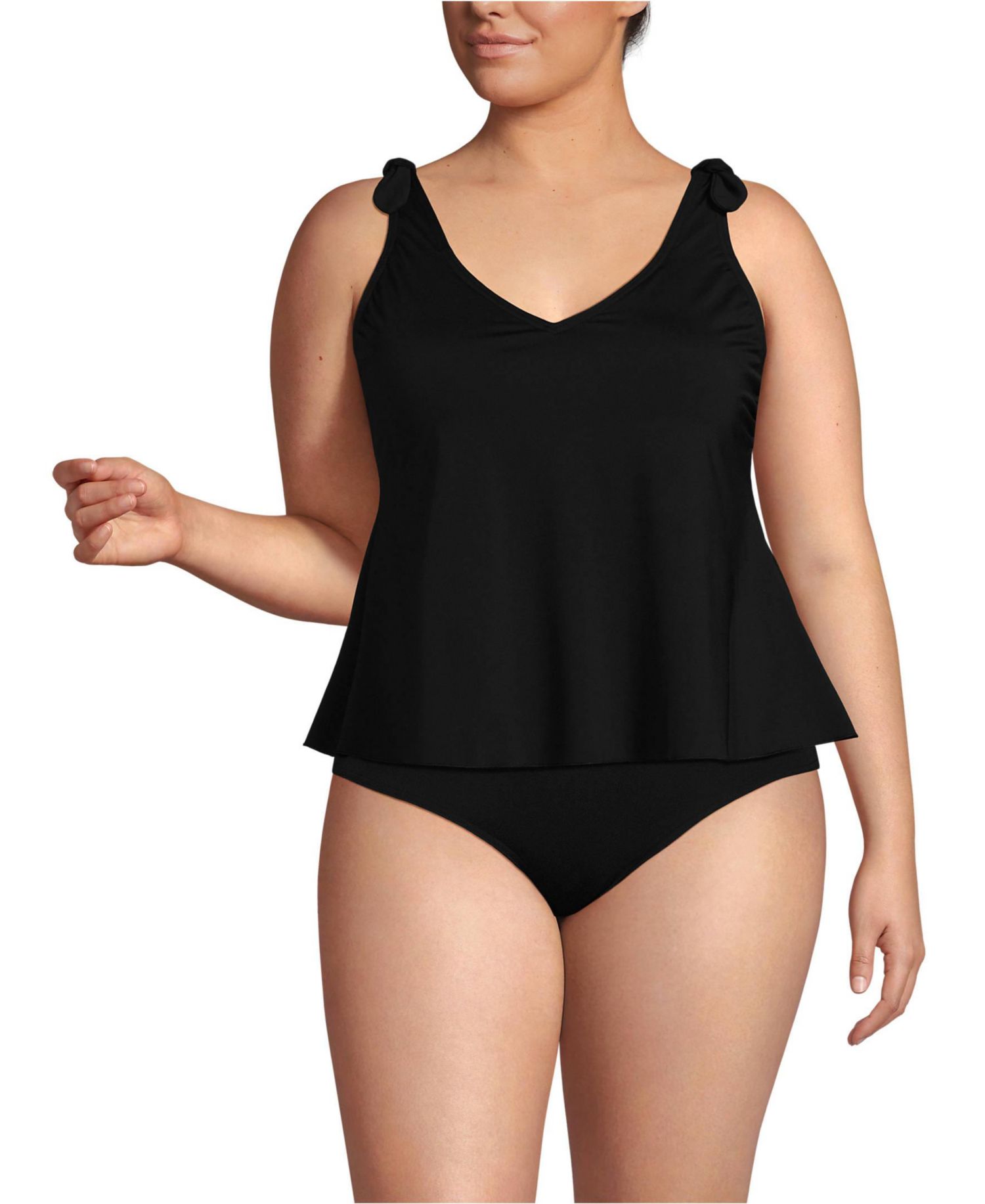 Plus Size Tie Shoulder Flutter Tankini Top