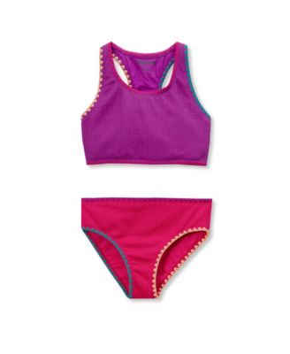 Girls Chlorine Resistant Embroidered Bikini Swimsuit Set