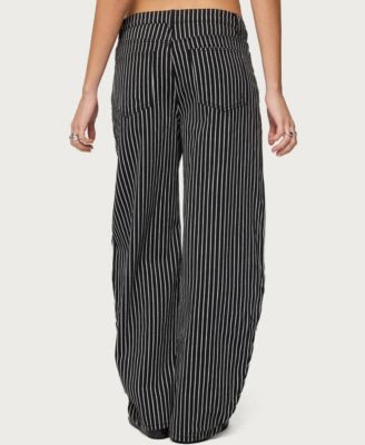 Women's Pinstripe Low Rise Barrel Leg Jeans