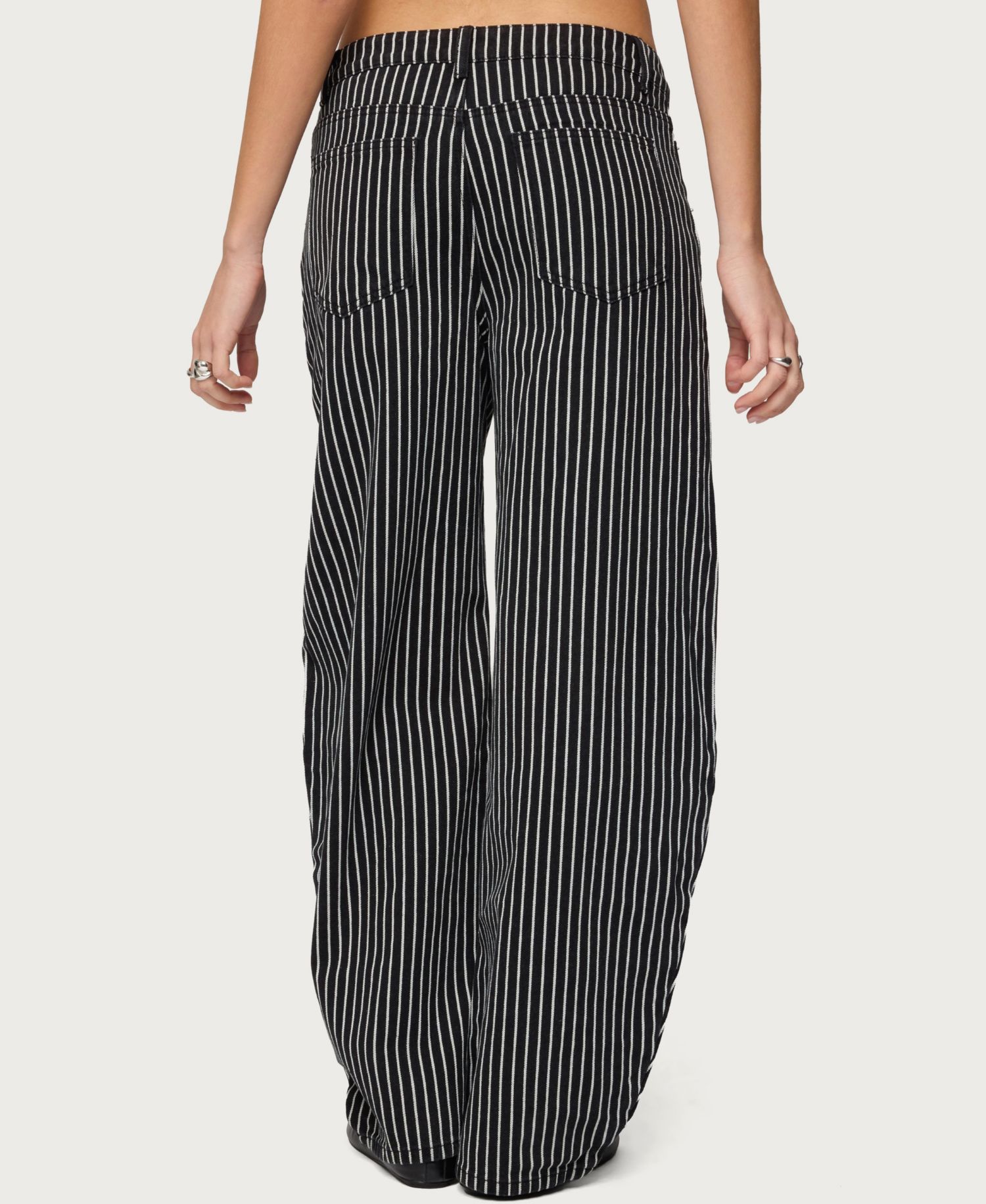 Women's Pinstripe Low Rise Barrel Leg Jeans