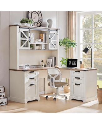 Farmhouse Shelves with Sliding Barn Door and Storage