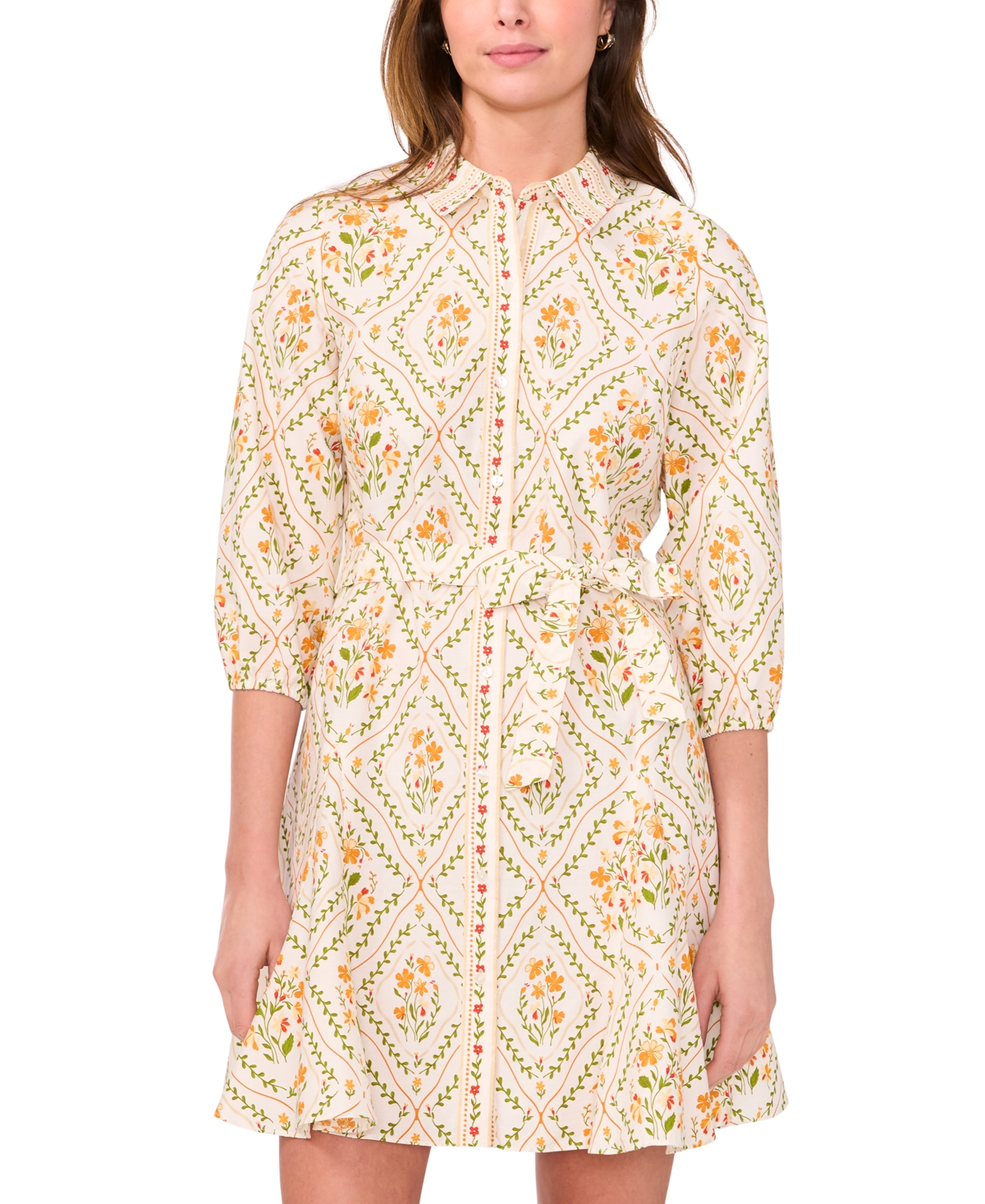 Msk Petite Belted Collared Shirt Dress