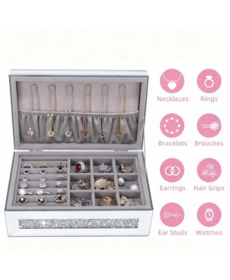 Crystal Glass Jewelry Box with Mirror for Women