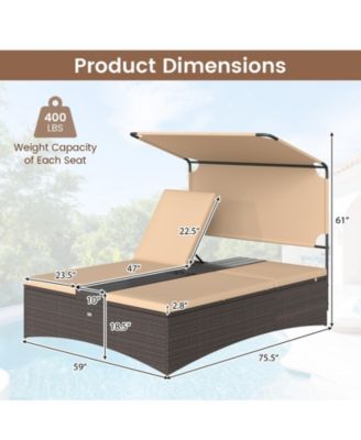 Daybed w/ Adjustable Backrests 2-Person PE Rattan Patio Bed w/ Canopy Outdoor