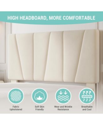 Twin Velvet Upholstered Tufted Storage Bed Frame with Adjustable Headboard and 2 Drawers