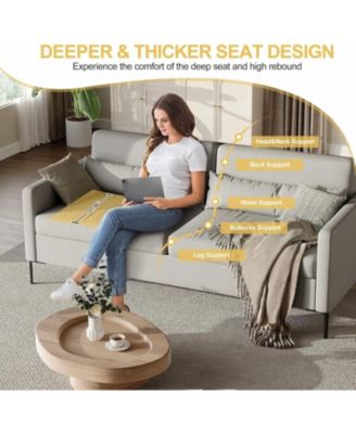 80in Comfy Couch, 3 Seater Sofa with Metal Legs, Deep Seat Sofa with Linen Fabric Modern Sofa Couch for Living Room, Apparment, Office