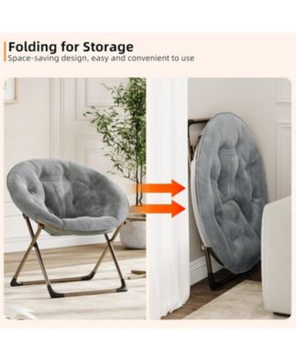 Comfy Oversized Saucer Chair – Soft Plush Fabric Reading Lounger for Adults, Stable X-Large Metal Frame Foldable Accent Lazy Chair for Bedroom