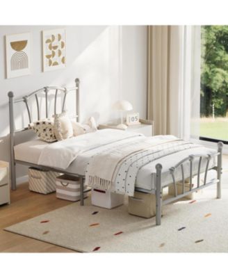 Twin Kids Bed Frame with Headboard & Footboard, Heart-Shaped Metal Platform Bed, Sturdy Steel Slats, Noise-Free, No Box Spring