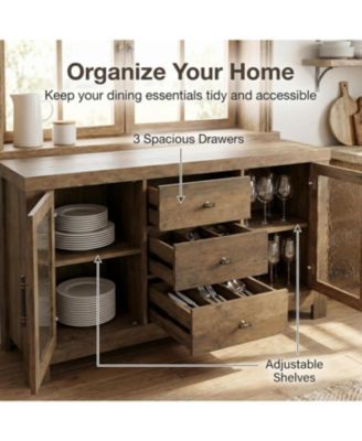 54.4" Buffet Sideboard Cabinet, Wood Storage with 2 Glass Doors & 3 Drawers, Coffee Bar & TV Stand for Living Room, Kitchen, Dining Room