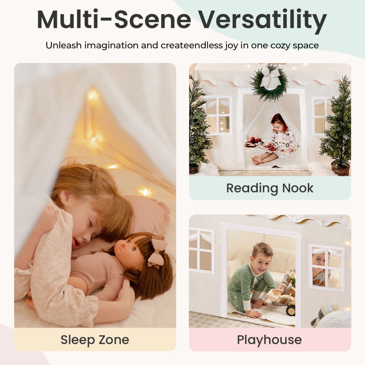Детские игрушки Tiny Land Indoor Playhouse Tent with String Lights, 3-Piece, Ages 3+ — фото 4