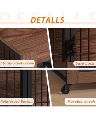 38.6" Dog Crate Furniture with Wheels, 2-Door Heavy Duty Indoor Kennel & End Table for Small Dogs