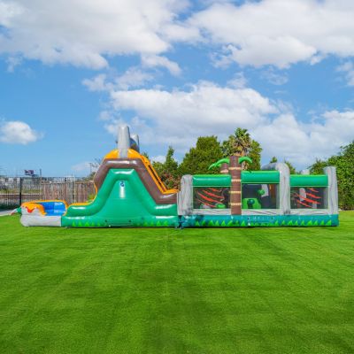 T-Rex Adventure 42’ Inflatable Obstacle Course with Water Slide – Dinosaur Theme, Commercial Grade PVC Vinyl, Ultimate Backyard Challenge