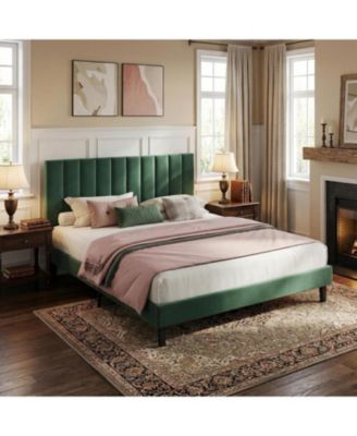 Size Velvet Upholstered Platform Bed Frame with Adjustable Tufted Headboard, No Box Spring Needed