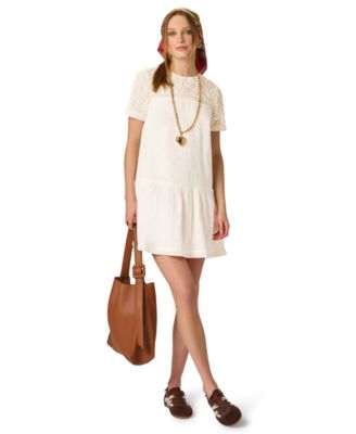 Women's Illusion Embroidered Short-Sleeve Shift Dress