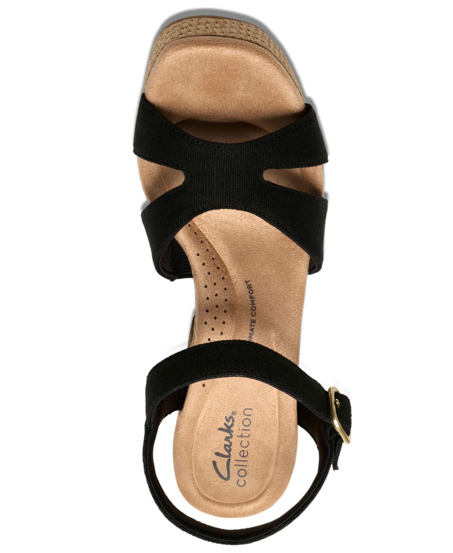 Женские сандалии Clarks Nerisa Twist Round Toe Wedge, цвет: Чёрный холщовый — фото 4