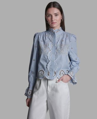 Women's Collared Neck Scallop Hem Top