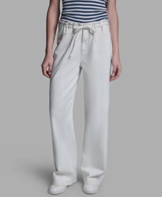 Women's Mid-Rise Tie Detail Wide-Leg Pants