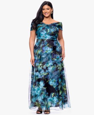 Plus Size Printed Off-the-Shoulder Ball Gown