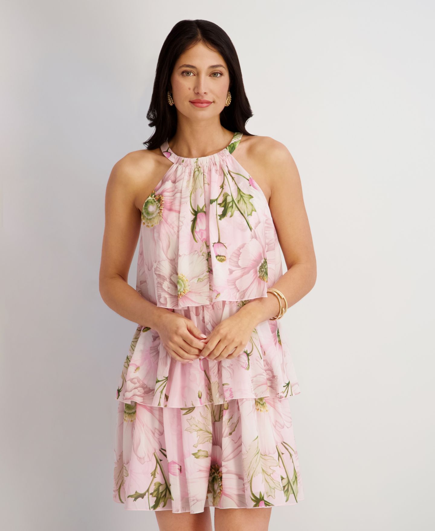 Женское платье Kensie Printed Halter Neck Tiered, цвет: Розовый разноцветный — фото 3