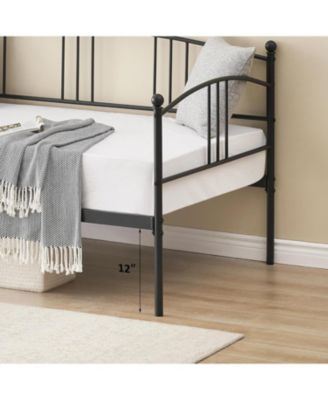 Twin Metal Daybed with Trundle, Pullout Trundle Bed Frame with Arched Headboard, Guest Sofa Bed with Steel Slat Support, No Box Spring Required