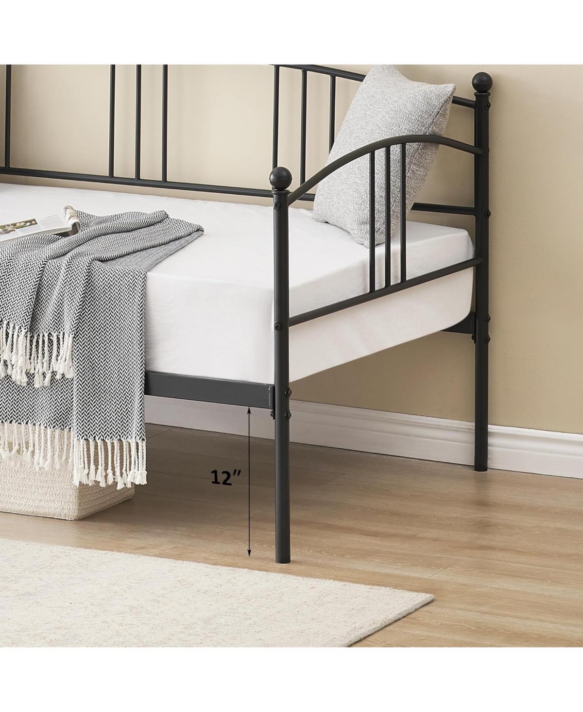 gaomon Twin Metal Daybed with Trundle, Pullout Trundle Bed Frame Arched Headboard, Guest Sofa Steel Slat Support, No Box Spring Required