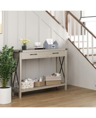 Console Table with 2 Drawers, Farmhouse Sofa Table with Storage Shelf, Accent Wood Entryway Table for Living Room, Hallway