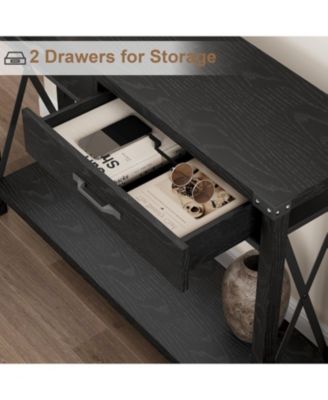 Console Table with 2 Drawers, Farmhouse Sofa Table with Storage Shelf, Accent Wood Entryway Table for Living Room, Hallway
