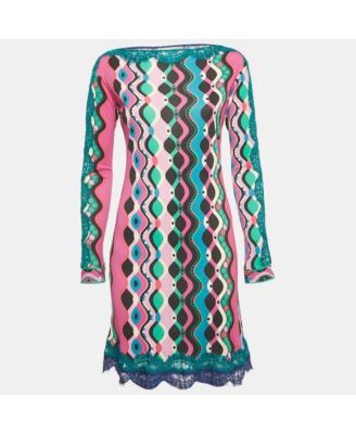 Women's Printed Jersey Lace Detail Mini Dress