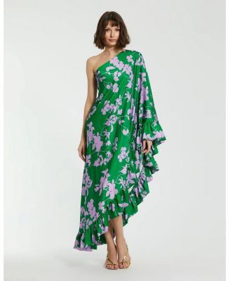 Women's Floral Charmeuse One Shoulder Draped Gown