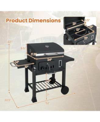 24-Inch Barrel Charcoal Grill with 2 Folding Side Tables and 544 sq.in Cooking Area
