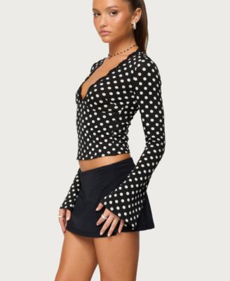Women's Polka Dot Lacey Plunge Neck Top
