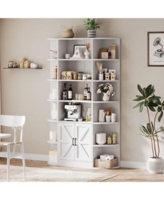 Bookshelf with Doors,6 Tier Bookcase with Storage Cabinet, Modern Farmhouse Freestanding Wood Display Shelves with Book Storage Cabinet