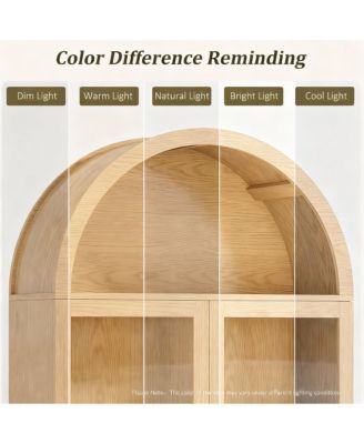 Arched Kitchen Pantry Cabinet with Adjustable Shelves and Tempered Glass Doors