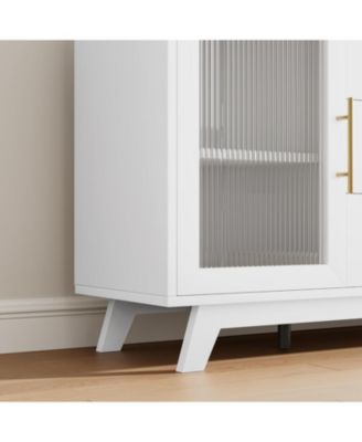 Modern Farmhouse Buffet Storage Cabinet with Glass Door, 56" Large Sideboard Cabinet with Door/3 Drawers/Adjustable Shelf, Wood Coffee